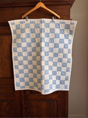 Handmade Blue and White Patchwork Baby Quilt
